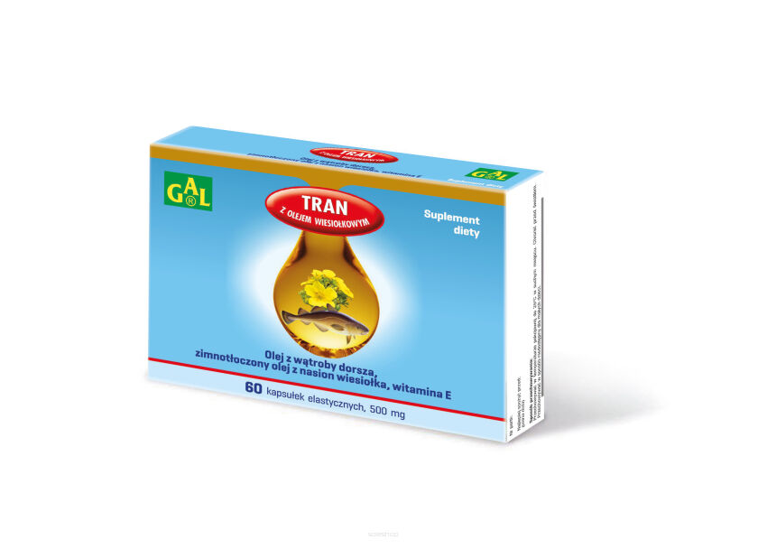 Tran z olejem wiesiołkowym 500 mg 60 kaps.